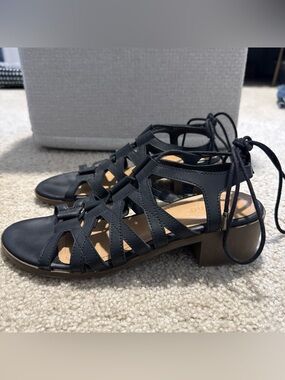 Bamboo Women’s Black Lace-Up Sandals with Block Heel